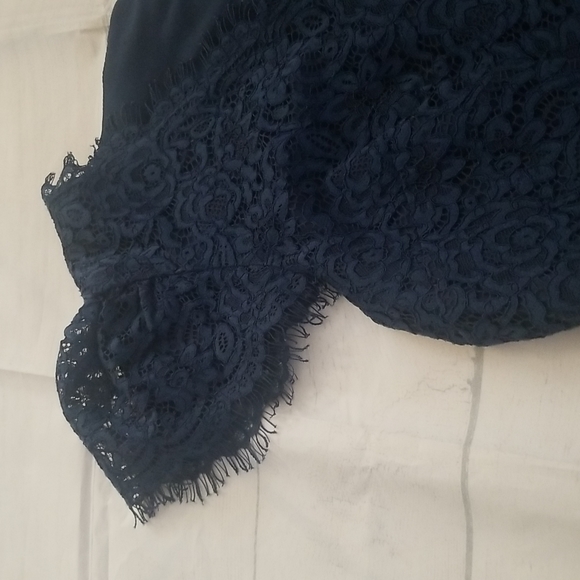 Gal Meets Glam Collection Navy Blue Lace Midi Sheath Dress - Picture 3 of 10